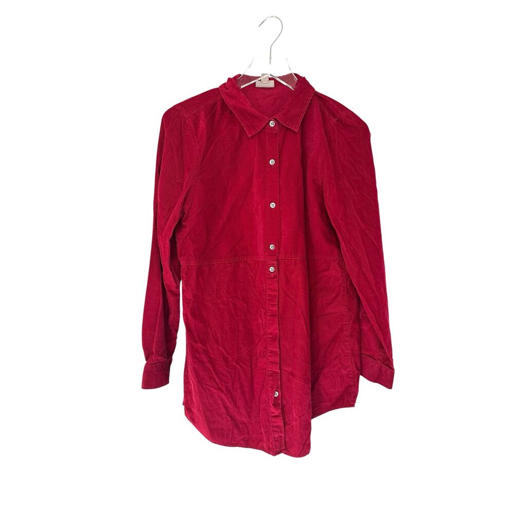 J. Jill Button‎ Up Blouse Corduroy Long Sleeve Red Basic Casual Tunic Medium